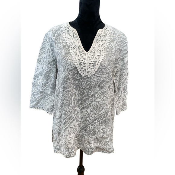 5 FOR $20 Jones New York Grey White Blouse Fits like Women's Sz Medium - Picture 1 of 7
